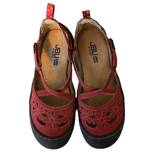 JBU Shoes - JBU By Jambu Non Skid Shoes Red with Black Soles 6.5M Blossom Vegan Leather